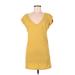Michael Stars Casual Dress - Mini V Neck Short sleeves: Yellow Solid Dresses