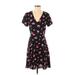 Gap Casual Dress - Wrap: Black Floral Motif Dresses - Women's Size 4