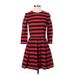Gap Casual Dress - A-Line High Neck 3/4 sleeves: Red Stripes Dresses - Women's Size 2
