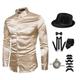 Tenue de gangster des années 1920 pour homme avec ensemble d'accessoires 7 pièces rétro vintage cosplay costume gavroche chapeau barbe y-dos bretelles noeud papillon montre de poche