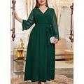 Women's Plus Size Green Chirstmas Dress Prom Dress Party Dress Wedding Guest Dress Long Dress Maxi Dress Black Green Long Sleeve Pure Color Lace up Fall Winter Wedding Guest Evening Party