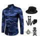 Mens 1920s Gangster Outfit Shirt with Accessories Set 7 Pcs Retro Vintage Cosplay Costume Newsboy Hat Beard Y-Back Suspenders Bow Tie Pocket Watch