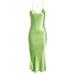 High Slit Satin Dress In Mid Green At Nordstrom Rack