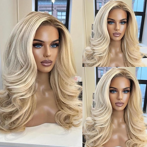 Remy-Echthaar-Perücke, 13 x 4, mit Spitzenfront, freier Teil, brasilianisches Haar, gewellt, mehrfarbig, Perücke, 130 % 150 % Dichte, Ombré-Haar, vorgezupft, für Frauen, lange Echthaar-Spitzenperücke Image