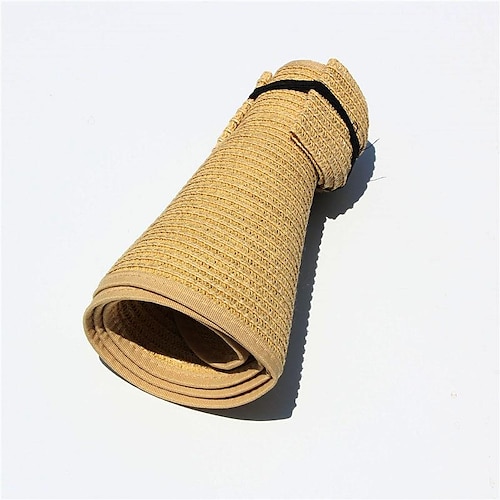 Sonnenblendenhüte für Damen, breiter Krempe, Stroh, aufrollbar, Pferdeschwanz, Sommer-Strandhut, UV-Licht, UPF, verstaubar, faltbar, für Reisen, Sommer Image