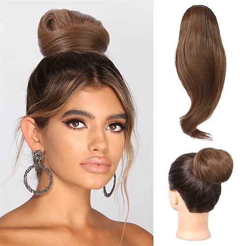 Unordentlicher Haarknoten, Clip-in-Haarknoten, künstlicher Haarknoten, Pferdeschwanz-Verlängerung, 30,5 cm, synthetischer Chignon-Hochsteckfrisur-Haarteil für Frauen, Schwarz Image