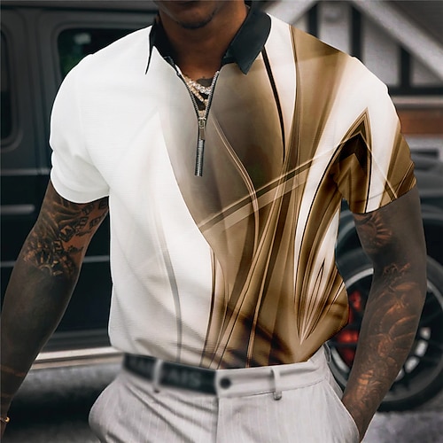 Herren Poloshirts Groß und hoch Farbverlauf Umlegekragen Reißverschluss Kurze Ärmel Sommer Frühling Mode Designer Lässig Atmungsaktiv Outdoor Straße Oberteile Image