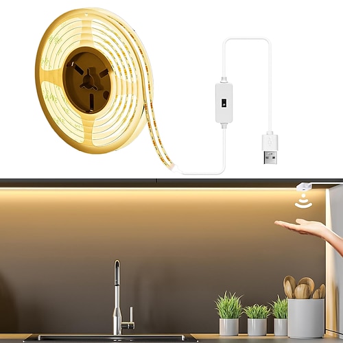Einstellbare Helligkeit, Handwellenaktivierung, USB-Cob-LED-Lichtleiste, 1–2,5 m, AA-Batteriekasten, manueller Scan-Sensor, LED-Band-Lichtbeleuchtung, geeignet für Schlafzimmer mit Image