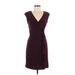 DressBarn Casual Dress - Wrap V-Neck Sleeveless: Burgundy Print Dresses - Women's Size 8 Petite