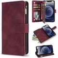 ZZXX iPhone 12 Case Wallet iPhone 12 Pro Wallet Case with Card Slot Premium Soft PU Leather Zipper Flip Folio Wallet with Wrist Strap Kickstand Protective for iPhone 12 Wallet Case(Wine Red 6.1 inch)