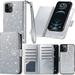 Varikke iPhone 12 Wallet Case iPhone 12/ Pro Case with Card Holder & Magnetic Detachable Cover & Kickstand & Lanyard Strap Glitter PU Leather Flip Phone Wallet Case for iPhone 12 Pro [6.1 ] Silver