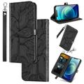 Samsung S21 FE Case Galaxy S21 FE Wallet Case Magnetic Closure Embossed Tree Premium PU Leather [Kickstand] [Card Slots] [Wrist Strap] Phone Cover For Samsung Galaxy S21 FE Black
