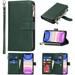 Jaorty Wallet Case Compatible with iPhone 11 Zipper Cash Pocket Magnetic Case Case [9 Card Slots] [Wrist Strap] [Stand Feature] Luxury Leather Cover Shockproof Slim Case for iPhone 11 6.1 Dark Green