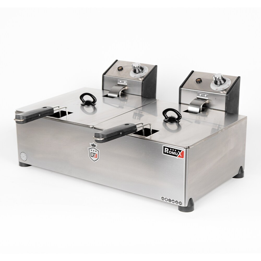 Romux® Elektrische Fritteuse Professionelle 8+8 Liter Tischgerät Doppelt | Fritteuse aus Edelstahl 7000 W mit Sicherheitsthermostat Image