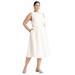 Plus Size Women's Shirred Bodice Midi Dress by ELOQUII in Pearl (Size 22)
