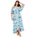 Plus Size Women's Cold-Shoulder Faux-Wrap Maxi Dress by June+Vie in White Watercolor Marble (Size 18/20)