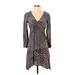 Maeve Casual Dress - A-Line V-Neck 3/4 sleeves: Gray Dresses - Women's Size X-Small Petite