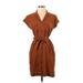 Old Navy Casual Dress - Shirtdress Collared Short sleeves: Brown Solid Dresses - Women's Size X-Small