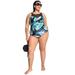 Torrid Swim | New Torrid Plus Size Wireless Mesh High Neck Leaf Design One Piece Swimsuit 2x | Color: Black/Green | Size: 2x