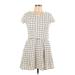 Mia Chica Casual Dress - A-Line Scoop Neck Short sleeves: Ivory Grid Dresses - Women's Size Large