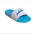 Adidas Shoes | Adidas Women Slide Adilette Shower Casual White Blue Rush Slip On Sandals Sz 7 | Color: Blue/White | Size: 7