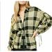 Free People Tops | Free People Pacific Dawn Plaid Top Ruched-Sleeve Button Front Shirt Size Xs | Color: Black/Yellow | Size: Xs