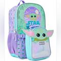 Disney Accessories | Disney Star Wars Baby Yoda Girls 17" Backpack 2-Piece Set With Lunch Bag Nwt | Color: Green/Purple | Size: Osg