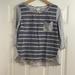 Anthropologie Tops | Anthropologie Postmark Size Small Striped T-Shirt Top Floral Buttons | Color: Blue/Cream | Size: S