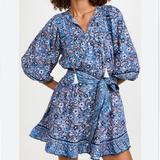 Anthropologie Dresses | Cleobella Small Cora Mini Dress Blue Paisley Print Puff Sleeve | Color: Blue | Size: S
