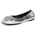 Tory Burch Shoes | Nib Tory Burch Claire Leather Travel Ballet Flat Metallic Silver Us 7.5 Authentc | Color: Silver/Tan | Size: 7.5