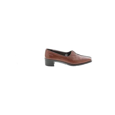 Ecco Flats: Slip On Chunky Heel Casual Brown Print Shoes - Women's Size 38 - Almond Toe
