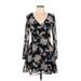 Love Sadie Casual Dress - Mini V-Neck Long sleeves: Black Floral Dresses - Women's Size Medium