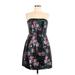 Aidan Mattox Cocktail Dress - Fit & Flare Strapless Sleeveless: Black Floral Dresses - New - Women's Size 8