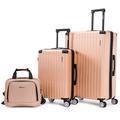 Rockland 3 Set, 2-Piece Hardside Spinner Wheel Upright Luggages with Tote, Champagne, Champagne, Rockland 3-piece Luggage Set, 2-piece Hardside Spinner Wheel Upright Luggages With Tote