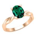 ALLORYA 8x6mm Oval Lab Created Emerald Twisted Solitaire Engagement Ring for Women in 14K Solid Rose Gold, Size 5