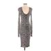 BCBGMAXAZRIA Casual Dress - Sheath Plunge 3/4 sleeves: Brown Dresses - Women's Size Small