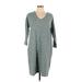 J.Jill Casual Dress - Shift V-Neck 3/4 sleeves: Gray Stripes Dresses - Women's Size Large