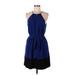 Express Casual Dress - Mini Halter Sleeveless: Blue Solid Dresses - Women's Size Large