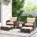 AVAWING 5-Piece Outdoor Khaki Wicker Rattan Conversation Set with Ottoman Table