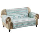 Linda 103 Inch Quilted Loveseat Cover, Geometric Print, Turquoise Polyester