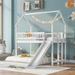 Twin Over Full House Bunk Bed with Slide and Built-in Ladder, Full-Length Guardrail, Support with Wooden Boards