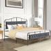 Wayna Antique Industrial Upholstered Metal Bed with Rails -Velvet Gray - King