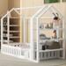 Kid's Twin Size Wood Bed, House Bed Design with Fence and Custom Storage Shelves, Available in Two Colors