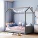 Velvet House Bed with Roof, Headboard, and Playhouse Design for Kids' Fun and Comfort