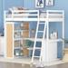 Twin Size Loft Bed Solid Wood Bed Frame with Ladder, Shelves & Desk