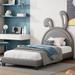 Twin Size Upholstered Leather Platform Bed, Kids Bed with Rabbit Ornament, High Load Capacity, Solid Construction