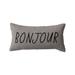 Linen Blend Lumbar Pillow with Embroidered "Bonjour"