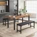 3-Piece 63" Extendable Dining Table Set with Drawer and 2 Upholstered Benches Rustic Brown - 3 Pieces
