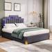 Gray Velvet LED Upholstered Platform Bed with 4 Drawers and 16 Colors and 4 Patterns RGB Lights