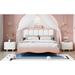 Twin or Full Size Velvet Kids Princess Bed with Bow Decor Headboard, Modern Design Wood Platform Bed Frame